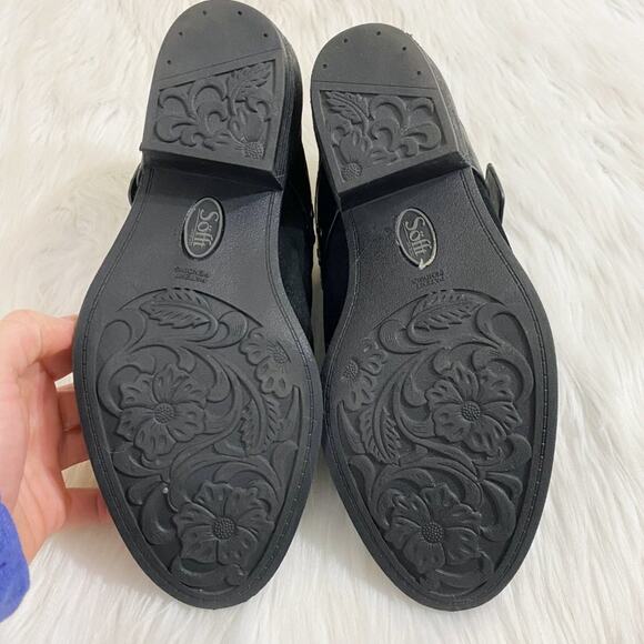 Sofft Black Suede Western Style Mules Sz 8 Strap/Buckle Detail Cushioned Insoles - Picture 7 of 11